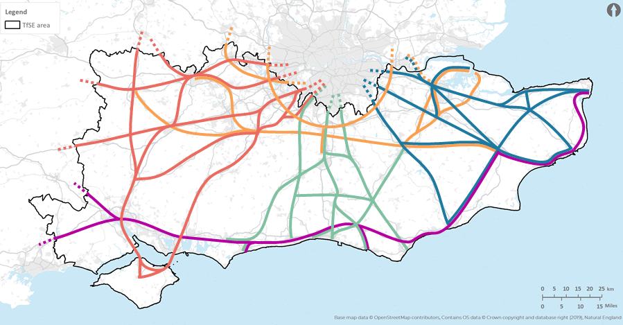 A map of the Transport for the South East area