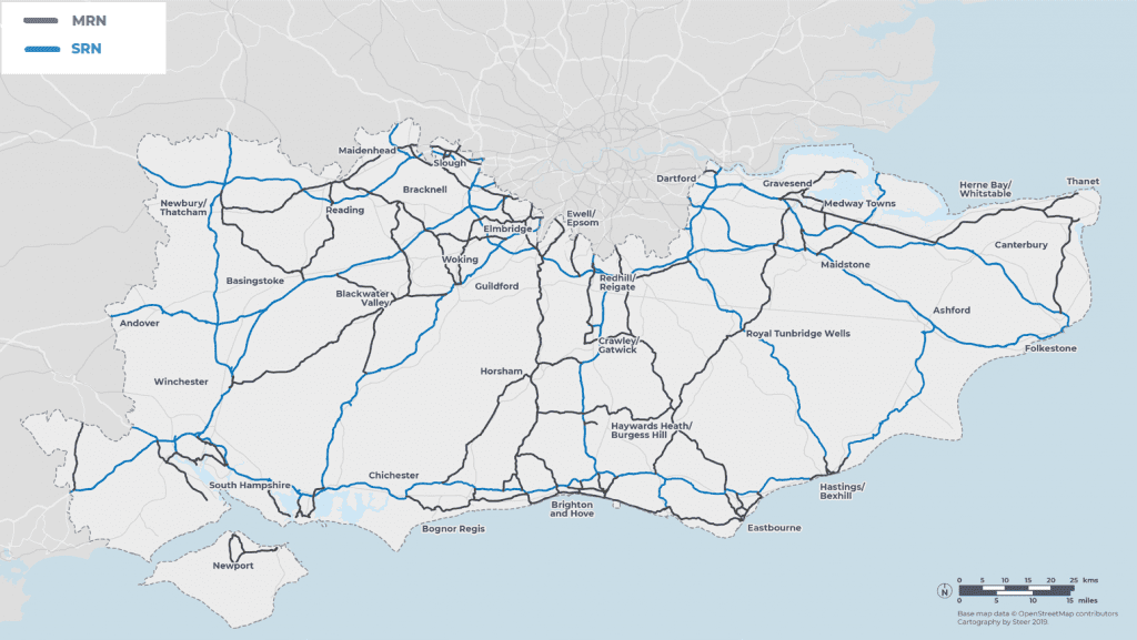 A map depicting the MRN and SRN's in the south east