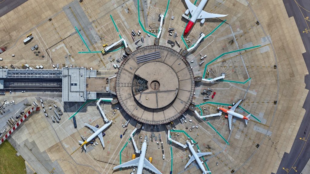 An overhead shot of an airport