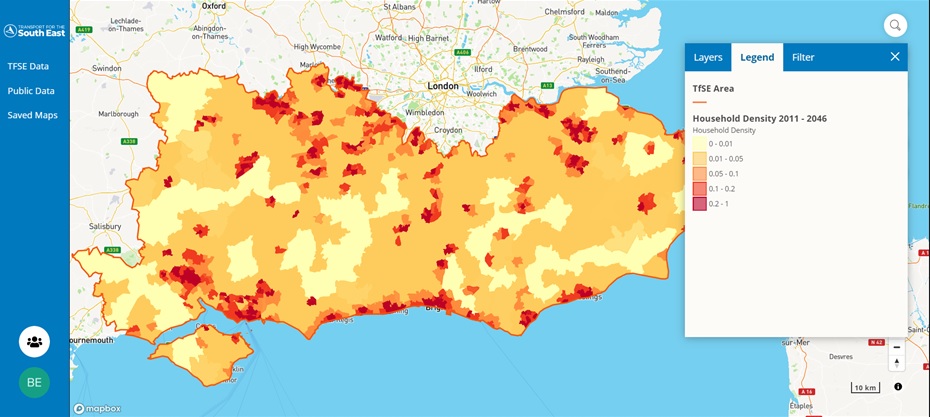 A map demonstrating household density in the south east region